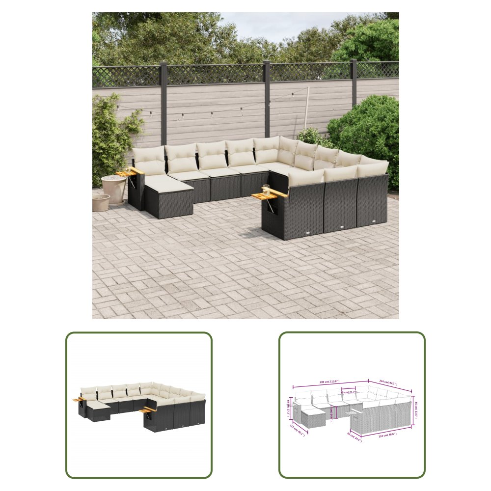 The Living Store 11-cz. zestaw wypoczynkowy do ogrodu - poduszki czarny rattan PE - Sofa Ogrodowa