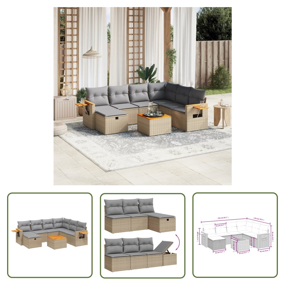 The Living Store 8-cz. zestaw mebli ogrodowych z poduszkami - mieszany beż - Sofa Ogrodowa