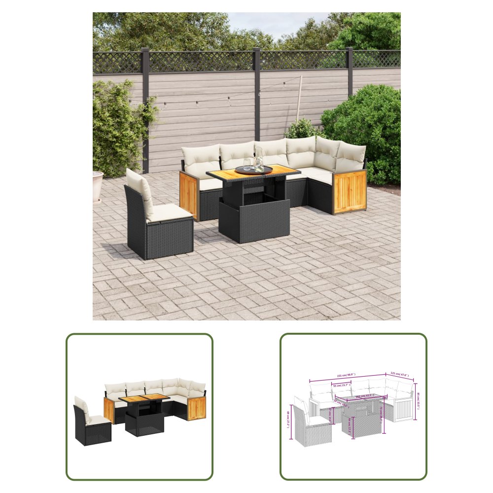 The Living Store 7-cz. zestaw wypoczynkowy do ogrodu - z poduszkami - czarny - Sofa Ogrodowa