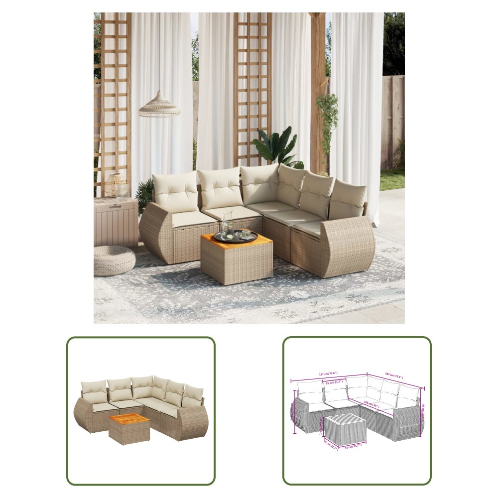 The Living Store 6-cz. zestaw mebli ogrodowych z poduszkami - beżowy - polirattan - Sofa Ogrodowa