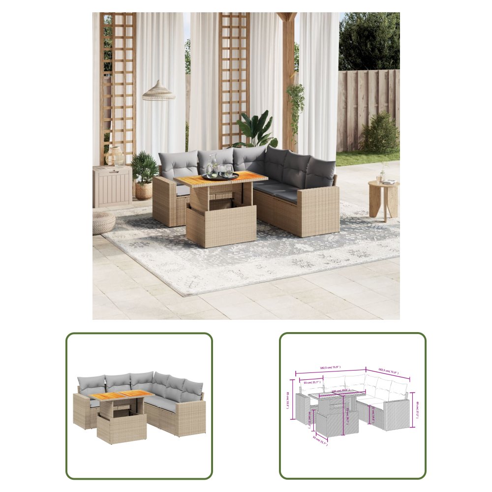 The Living Store 6-cz. zestaw mebli ogrodowych z poduszkami - beżowy - polirattan - Sofa Ogrodowa