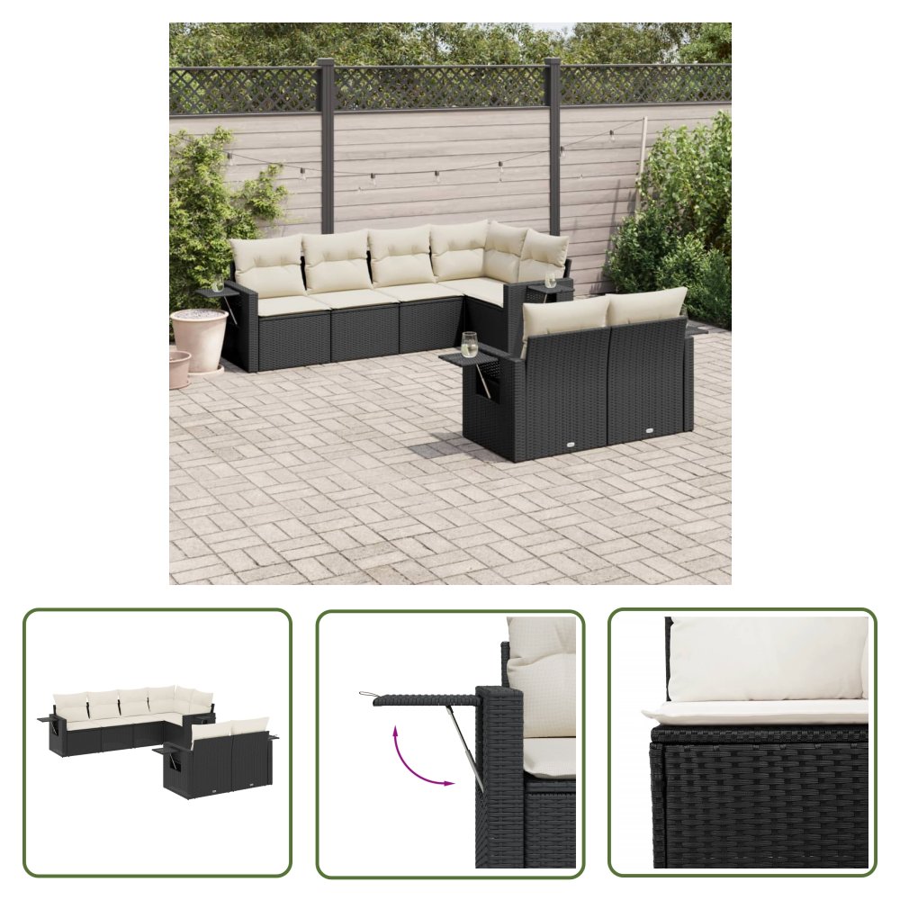 The Living Store 7-cz. zestaw wypoczynkowy do ogrodu - z poduszkami - czarny - Sofa Ogrodowa