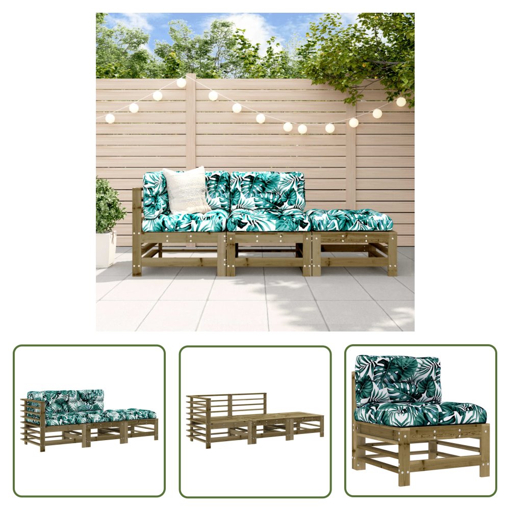 The Living Store 3-cz. zestaw mebli do ogrodu - z poduszkami - impregnowana sosna - Meble Ogrodowe