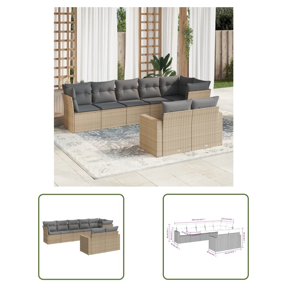 The Living Store 8-cz. zestaw mebli ogrodowych z poduszkami - beżowy - polirattan - Sofa Ogrodowa