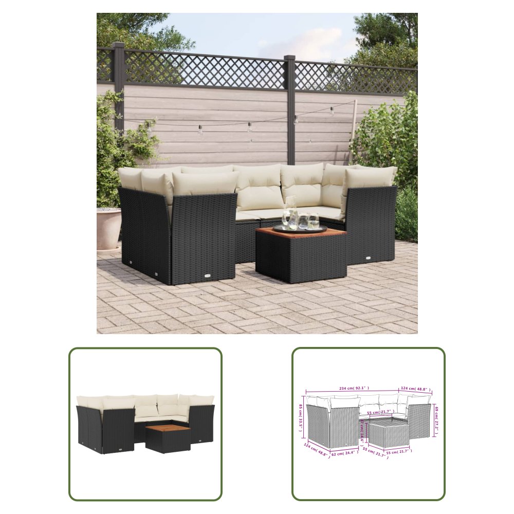 The Living Store 7-cz. zestaw wypoczynkowy do ogrodu - z poduszkami - czarny - Sofa Ogrodowa