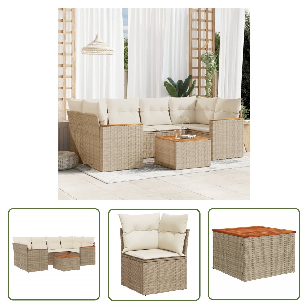 The Living Store 7-cz. zestaw wypoczynkowy do ogrodu - z poduszkami - beżowy - Sofa Ogrodowa