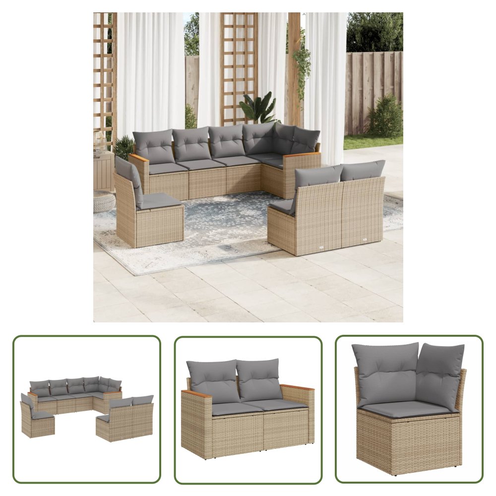 The Living Store 8-cz. zestaw mebli ogrodowych z poduszkami - mieszany beż - Sofa Ogrodowa