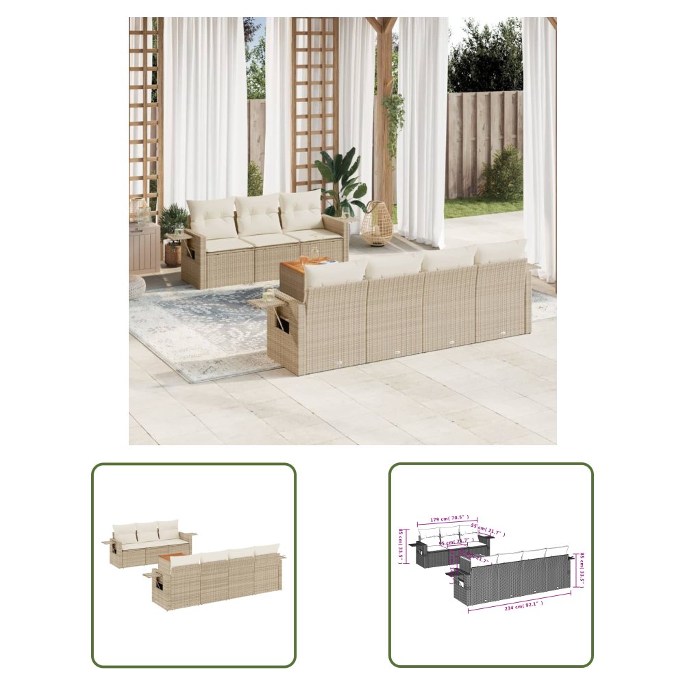 The Living Store 8-cz. zestaw mebli ogrodowych z poduszkami - beżowy - polirattan - Sofa Ogrodowa