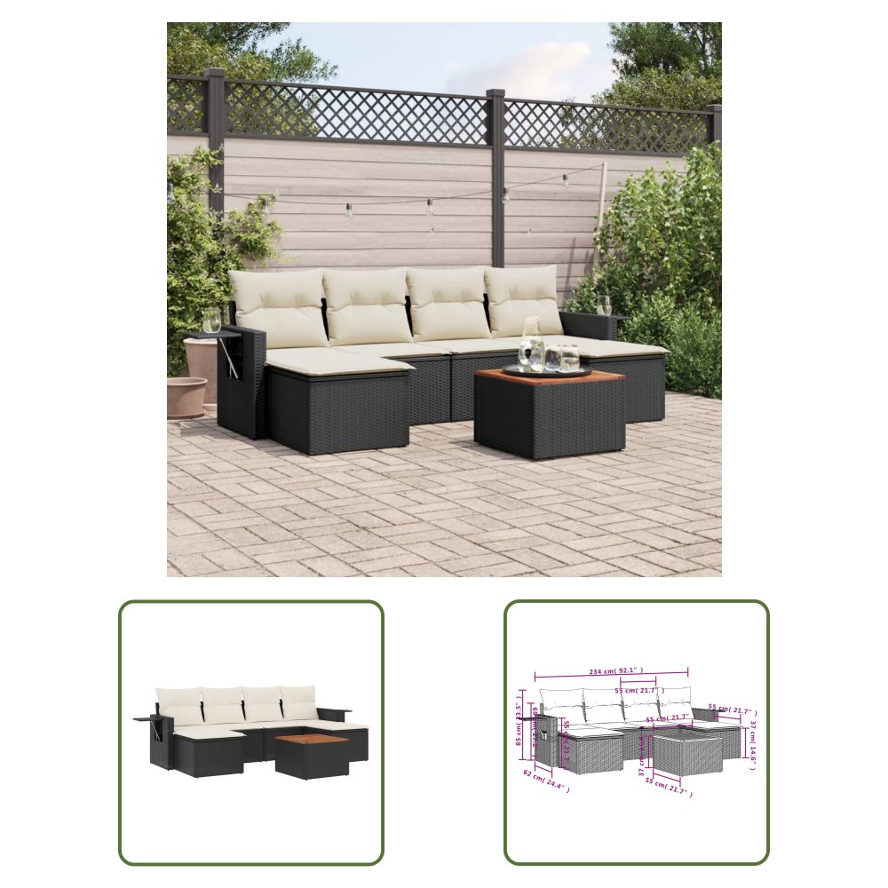 The Living Store 7-cz. zestaw wypoczynkowy do ogrodu - z poduszkami - czarny - Sofa Ogrodowa
