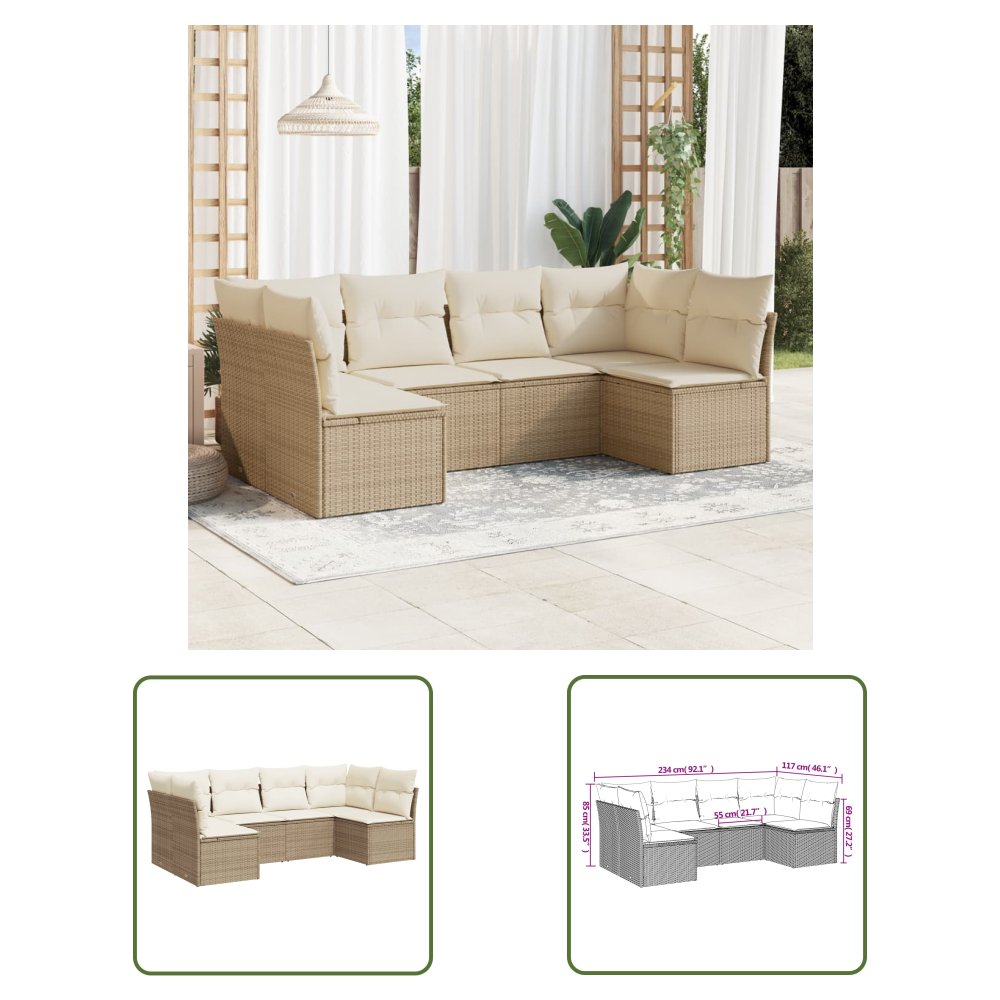 The Living Store 6-cz. zestaw mebli ogrodowych z poduszkami - beżowy - polirattan - Sofa Ogrodowa