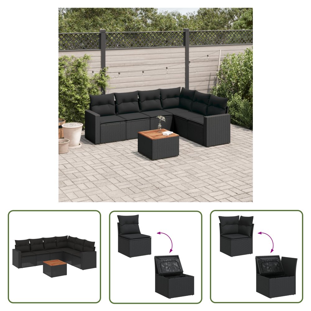 The Living Store 7-cz. zestaw wypoczynkowy do ogrodu - z poduszkami - czarny - Sofa Ogrodowa
