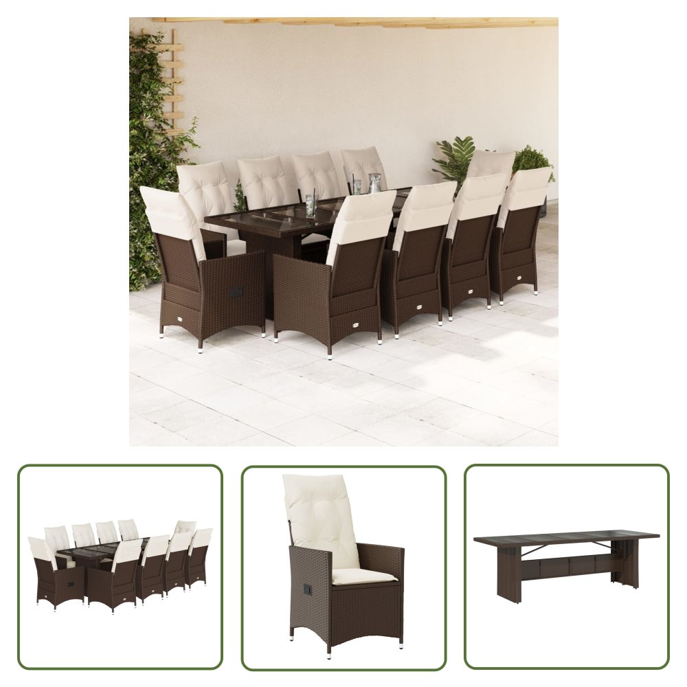 The Living Store 11-cz. zestaw mebli ogrodowych bistro z poduszkami - brązowy - Meble Ogrodow