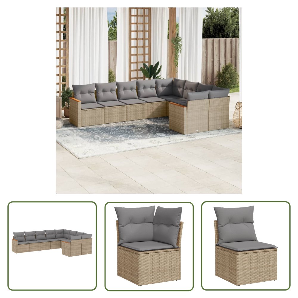 The Living Store 9-cz. zestaw mebli ogrodowych z poduszkami - mieszany beż - Sofa Ogrodowa