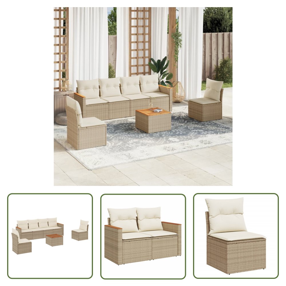 The Living Store 7-cz. zestaw wypoczynkowy do ogrodu - z poduszkami - beżowy - Sofa Ogrodowa