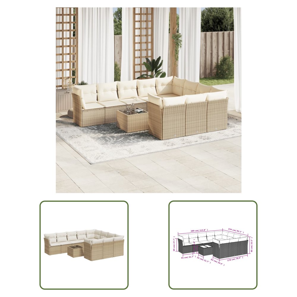 The Living Store 11-cz. zestaw mebli ogrodowych z poduszkami - beżowy - polirattan - Sofa Ogrodowa