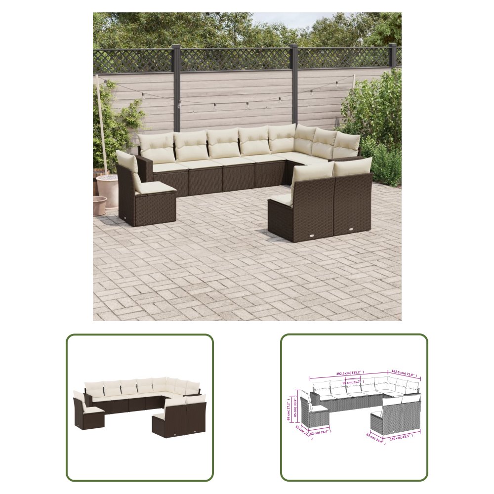 The Living Store 10-cz. zestaw mebli ogrodowych z poduszkami - brązowy polirattan - Sofa Ogrodowa