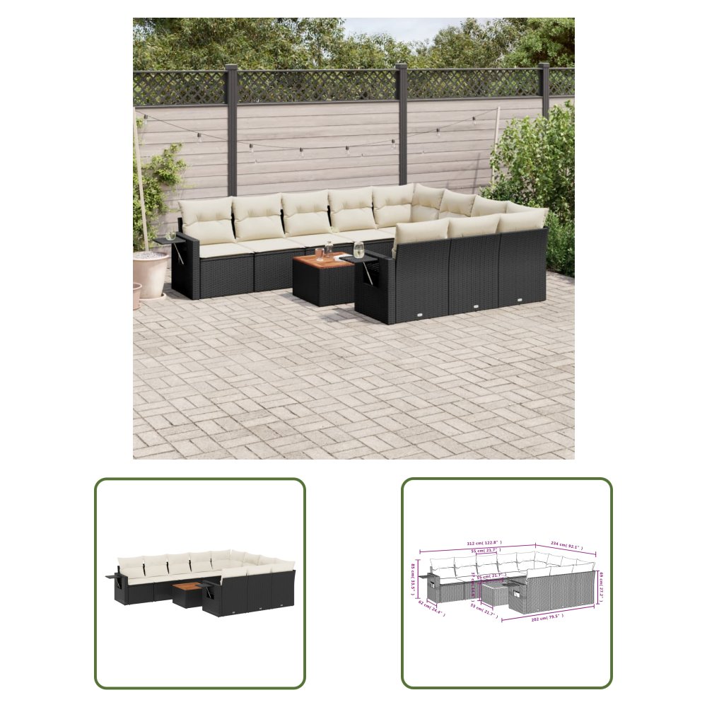The Living Store 11-cz. zestaw wypoczynkowy do ogrodu - poduszki czarny rattan PE - Sofa Ogrodowa