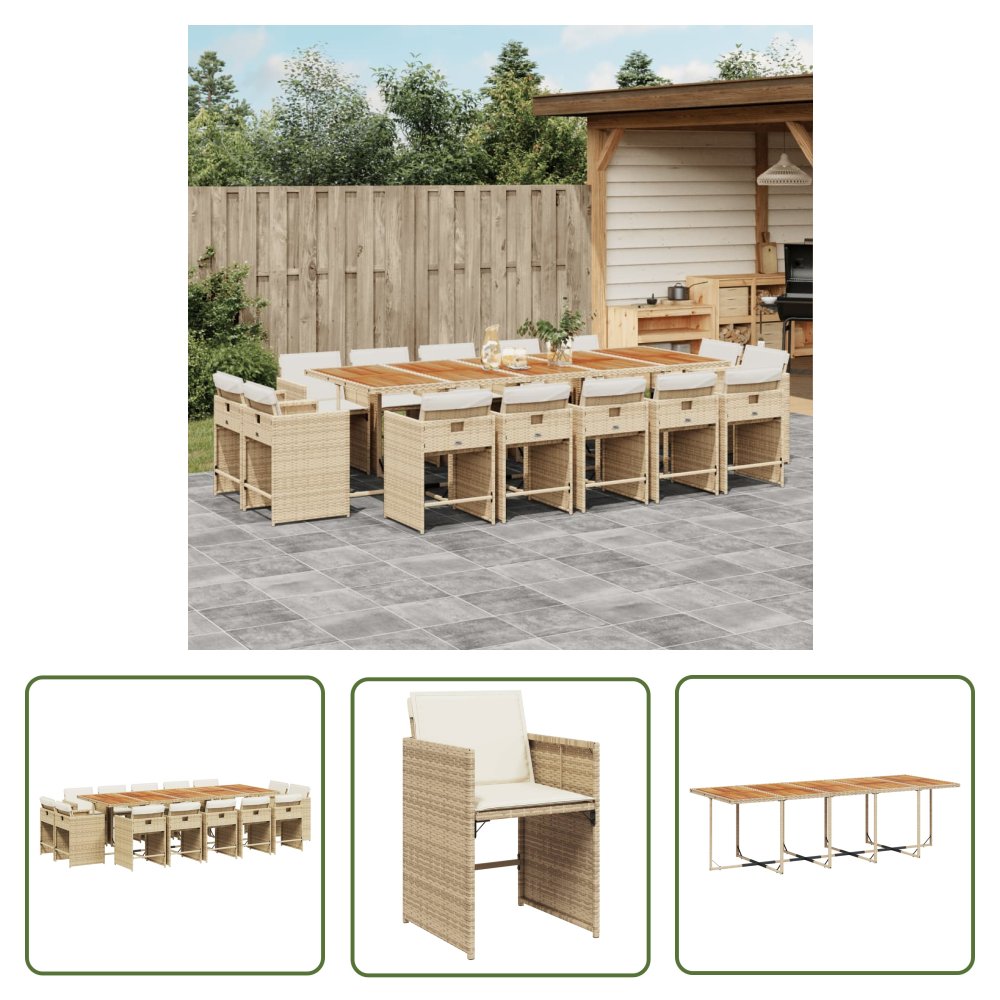 The Living Store 15-cz. zestaw mebli ogrodowych z poduszkami - beżowy - rattan PE - Meble Ogrodowe