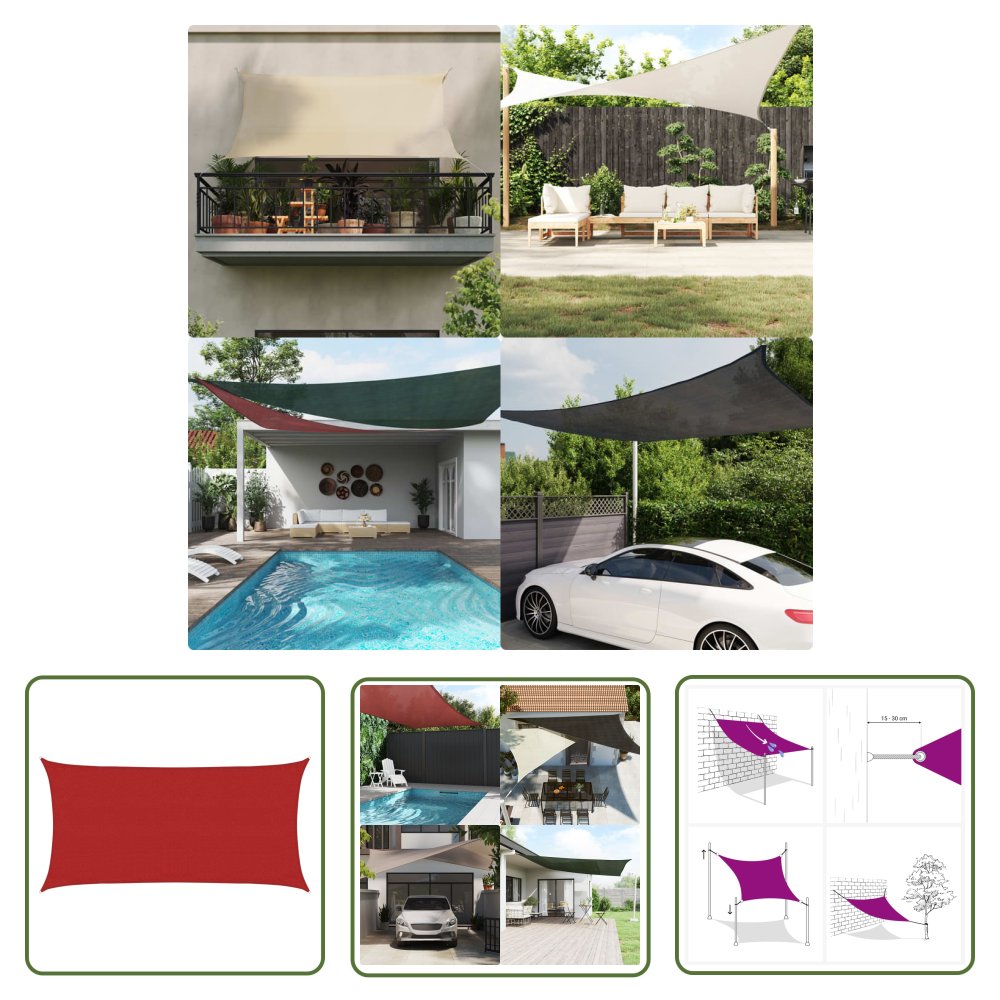 The Living Store Żagiel przeciwsłoneczny - 160 g/m² - czerwony - 3x6 m - HDPE - Żagiel Ogrodowy