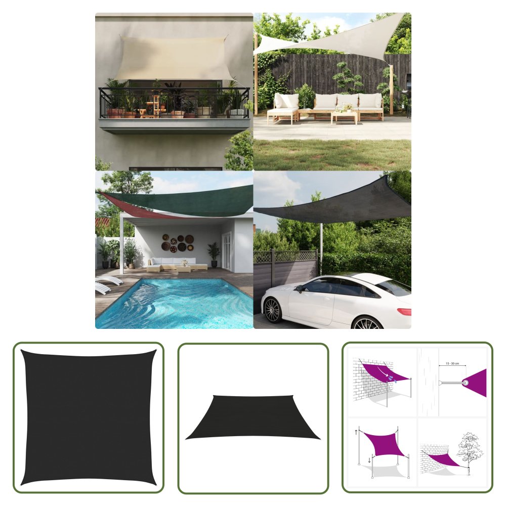 The Living Store Żagiel przeciwsłoneczny - 160 g/m² - czarny - 4x4 m - HDPE - Żagiel Ogrodowy