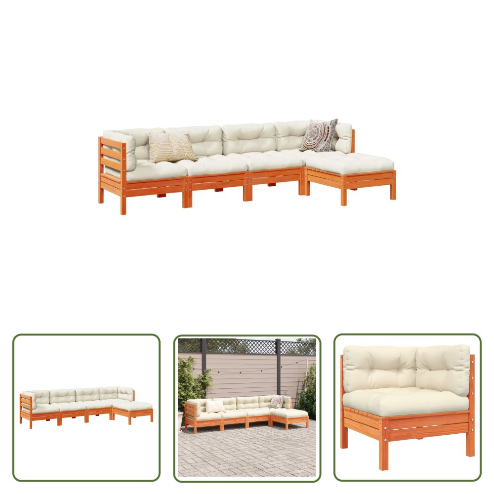 The Living Store 5-cz. zestaw mebli ogrodowych z poduszkami - woskowy brąz - sosna - Zestaw Wypoczynkowy Do Ogrodu