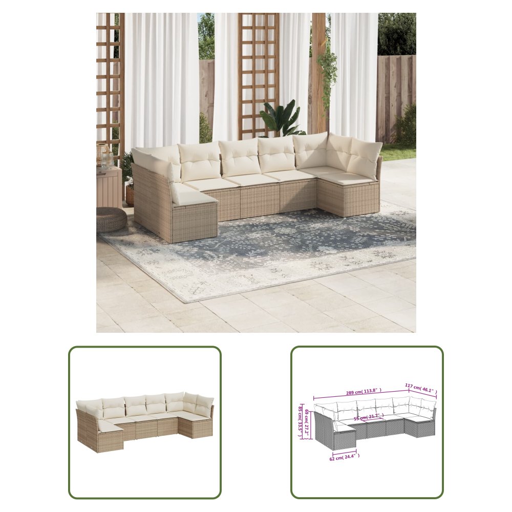 The Living Store 7-cz. zestaw wypoczynkowy do ogrodu - z poduszkami - beżowy - Sofa Ogrodowa