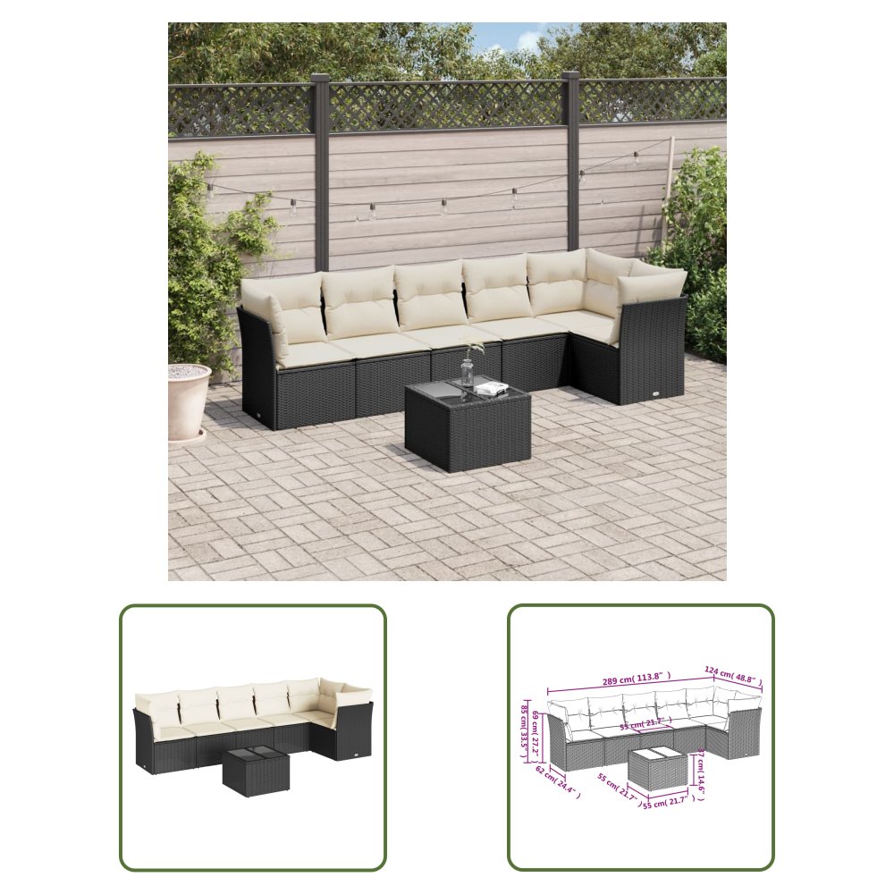 The Living Store 7-cz. zestaw mebli do ogrodu - z poduszkami - czarny - polirattan - Sofa Ogrodowa