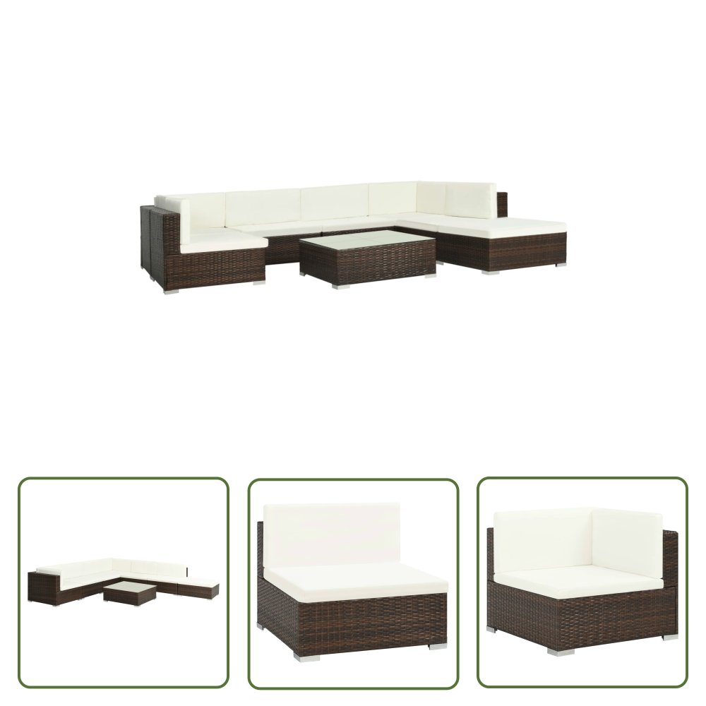 The Living Store 8-cz. zestaw wypoczynkowy do ogrodu - poduszki - rattan PE - brąz - Zestaw Mebli Ogrodowych