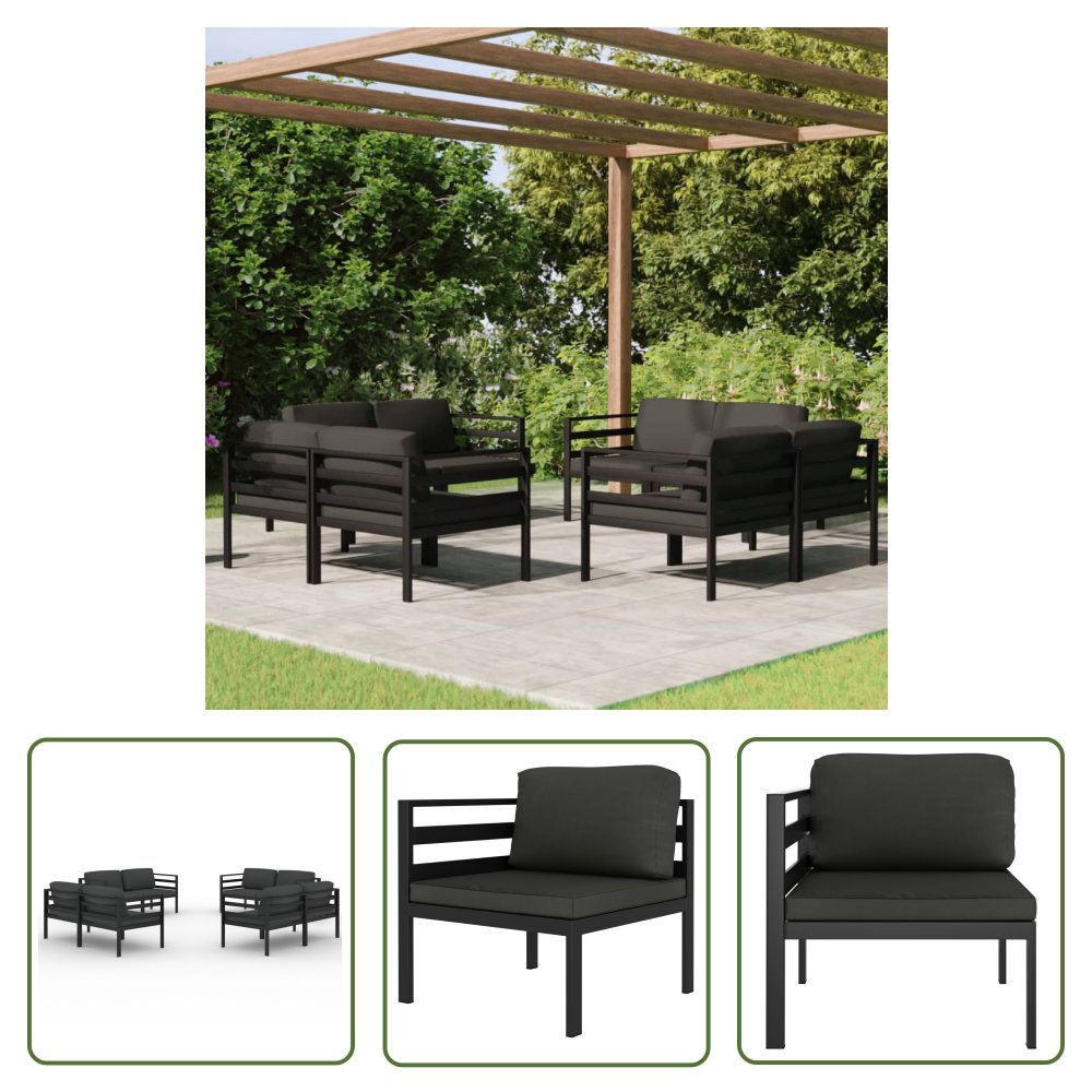 The Living Store 8-cz. zestaw mebli ogrodowych - poduszki - aluminium - antracyt - Zestaw Wypoczynkowy Do Ogrodu