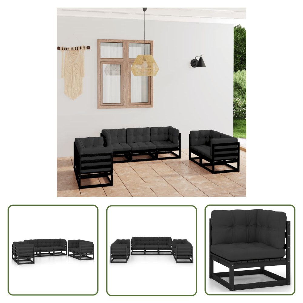 The Living Store 7-cz. zestaw wypoczynkowy do ogrodu - z poduszkami - lita sosna - Zestaw Wypoczynkowy Do Ogrodu