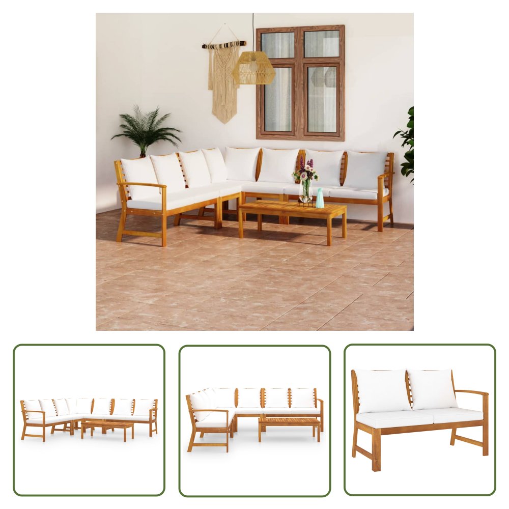 The Living Store 6-cz. zestaw wypoczynkowy do ogrodu - poduszki - drewno akacjowe - Zestaw Mebli Ogrodowych