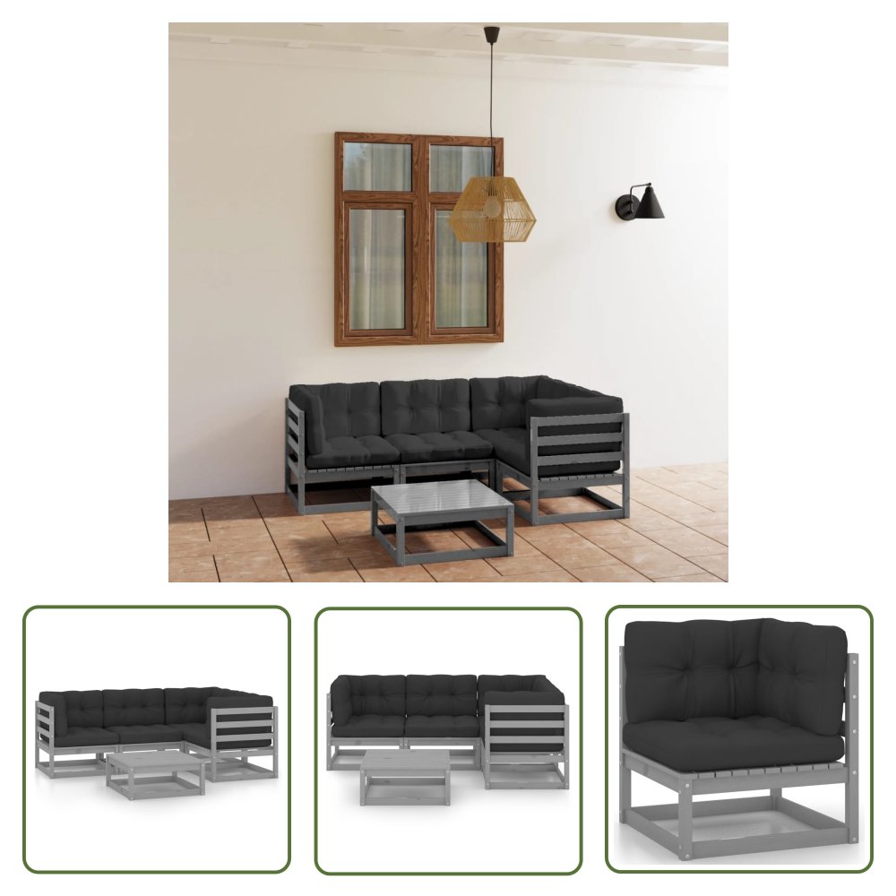 The Living Store 5-cz. zestaw wypoczynkowy do ogrodu - z poduszkami - lita sosna - Zestaw Wypoczynkowy Do Ogrodu