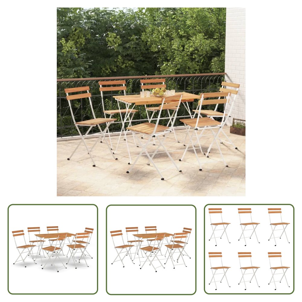 The Living Store 7-cz. składany zestaw bistro - lite drewno akacjowe i stal - Zestaw Mebli Bistro