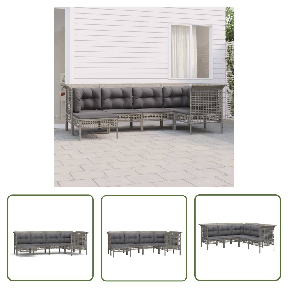 The Living Store 6-cz. zestaw wypoczynkowy do ogrodu - poduszki - szary - rattan PE - Zestaw Wypoczynkowy Do Ogrodu