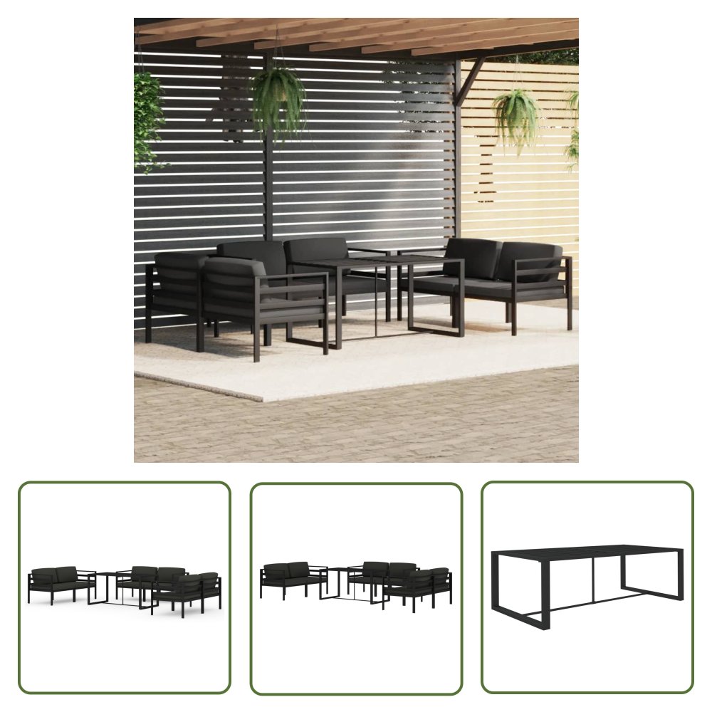 The Living Store 7-cz. zestaw mebli ogrodowych - poduszki - aluminium - antracyt - Zestaw Mebli Ogrodowych