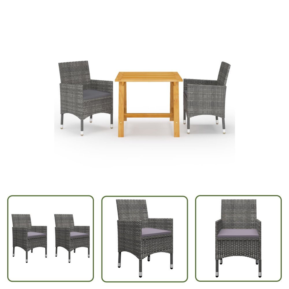 The Living Store 3-częściowy zestaw mebli ogrodowych - szary - Ogrodowy Zestaw Jadalniany