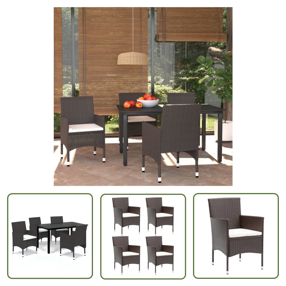 The Living Store 5-cz. zestaw mebli ogrodowych z poduszkami - polirattan - brązowy - Zestaw Jadalniany Zestawy Jadalniane