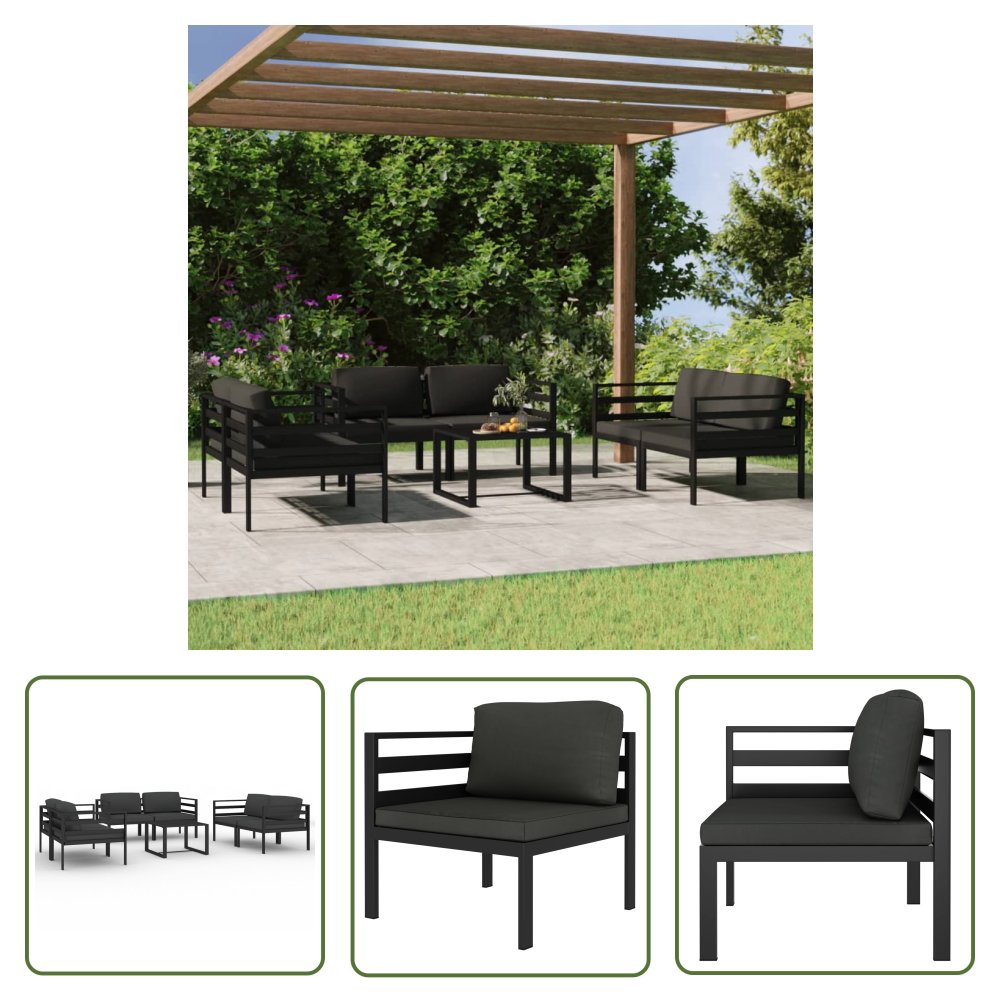 The Living Store 7-cz. zestaw mebli ogrodowych - poduszki - aluminium - antracyt - Zestaw Wypoczynkowy Do Ogrodu