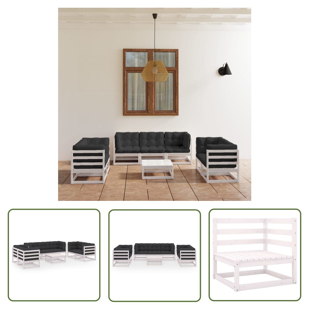 The Living Store 8-cz. zestaw wypoczynkowy do ogrodu - z poduszkami - lita sosna - Zestaw Wypoczynkowy Do Ogrodu