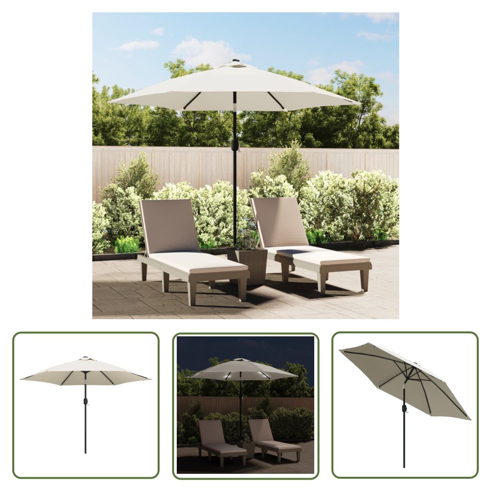 The Living Store Parasol z LED - na wysięgniku 3 m - piaskowy - Parasol Wiszący