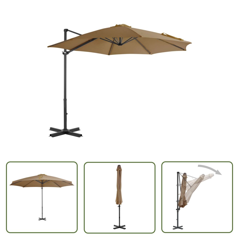 The Living Store Parasol wiszący z aluminiowym słupkiem - 300 cm - taupe - Parasol Wiszący
