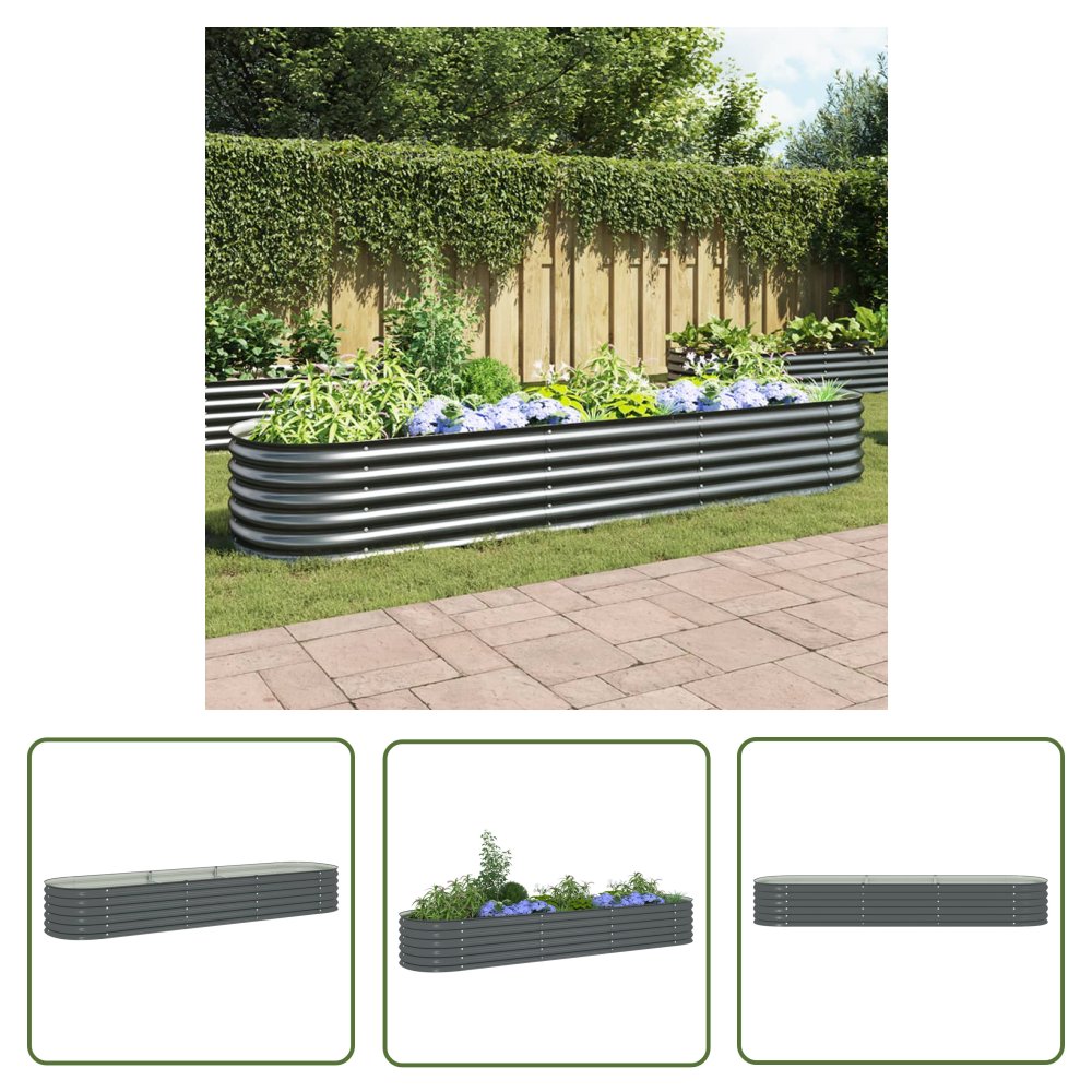 The Living Store Podwyższona donica z galwanizowanej stali - 320x80x44 cm - szara - Podwyższona Donica