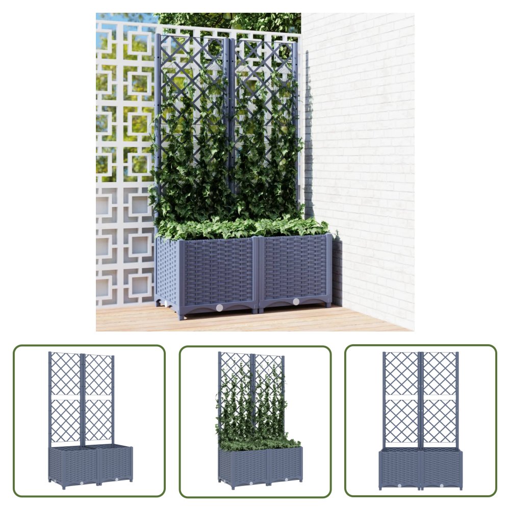 The Living Store Donica ogrodowa z kratką - niebieskoszara - 80x40x136 cm - PP - Donica Ogrodowa