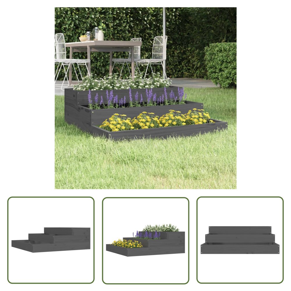 The Living Store Donica - szara - 78x78x27 cm - lite drewno sosnowe - Donica Ogrodowa