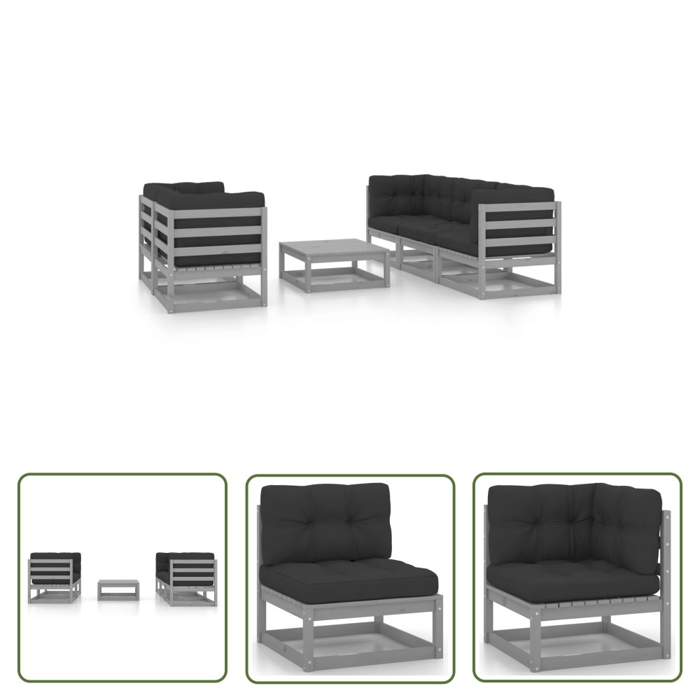 The Living Store 6-cz. zestaw wypoczynkowy do ogrodu - z poduszkami - lita sosna - Zestaw Wypoczynkowy Do Ogrodu