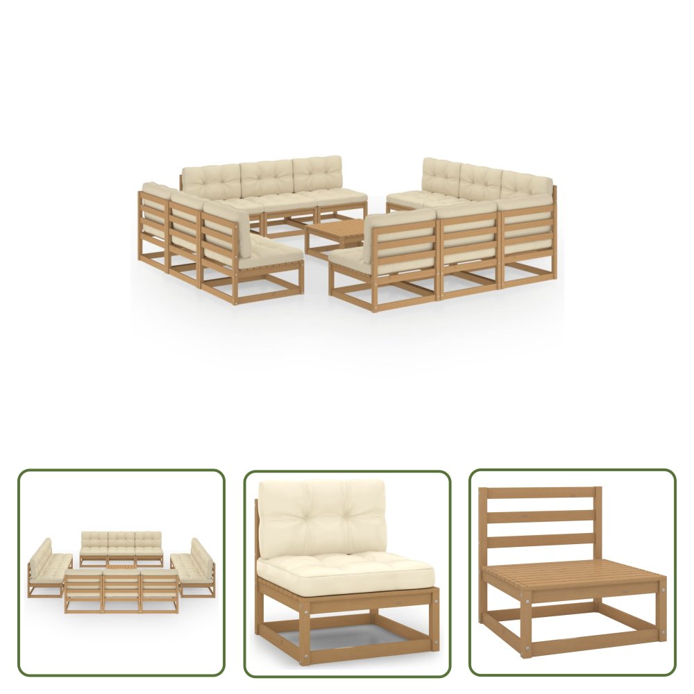 The Living Store 13-cz. zestaw wypoczynkowy do ogrodu - z poduszkami - lita sosna - Zestaw Wypoczynkowy Do Ogrodu