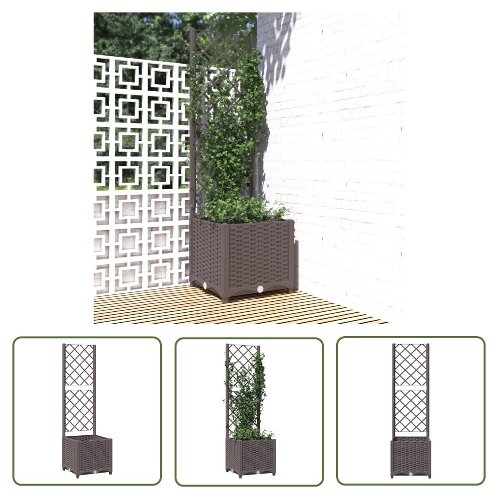 The Living Store Donica ogrodowa z kratką - brązowa - 40x40x136 cm - PP - Donica Ogrodowa