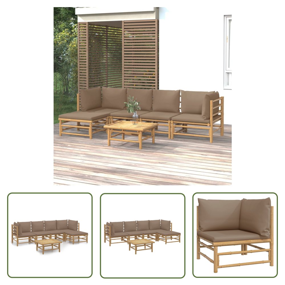 The Living Store 6-cz. zestaw mebli do ogrodu - poduszki w kolorze taupe - bambus - Zestaw Wypoczynkowy Do Ogrodu