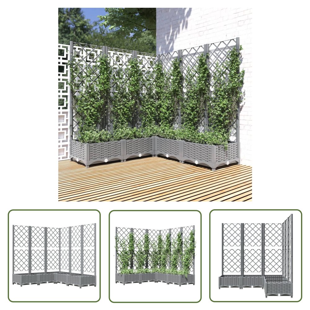 The Living Store Donica ogrodowa z kratką - jasnoszara - 120x120x121 -5 cm - PP - Donica Ogrodowa