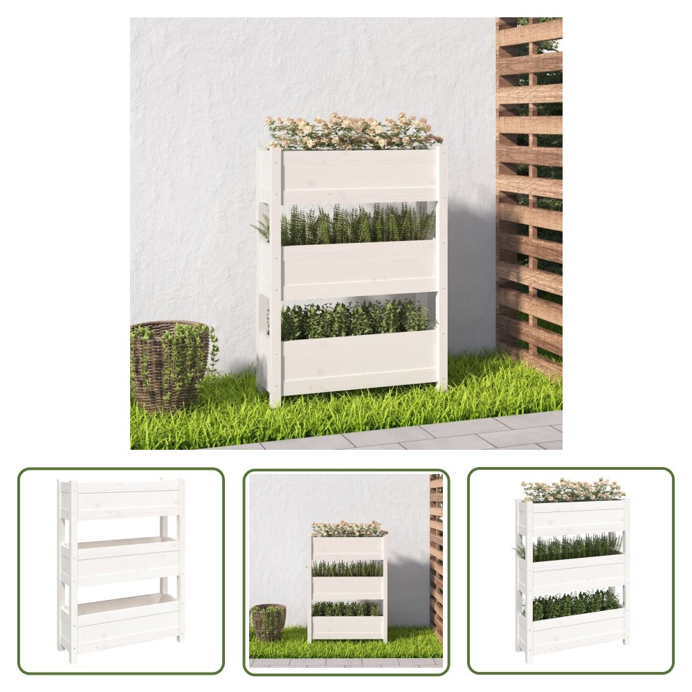 The Living Store Donica - biała - 77x25x104 -5 cm - lite drewno sosnowe - Donica Ogrodowa